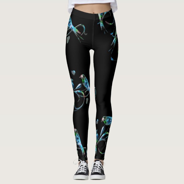 Legging Caneleiras dos pássaros do amor no preto (Frente)
