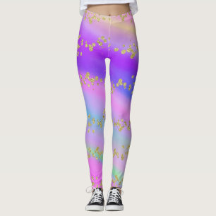 Legging Caneleiras Dourados coloridas do unicórnio do