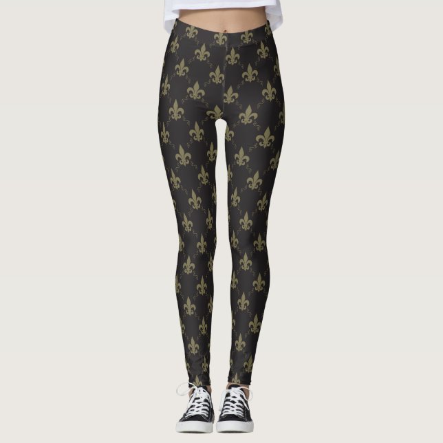 Legging Caneleiras Dourados luxuosos da flor de lis (Frente)