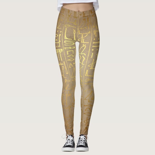 Legging Caneleiras egípcias Dourados dos Hieroglyphics do (Frente)
