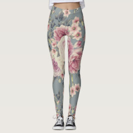 Legging Caneleiras elegantes do impressão floral do rosa