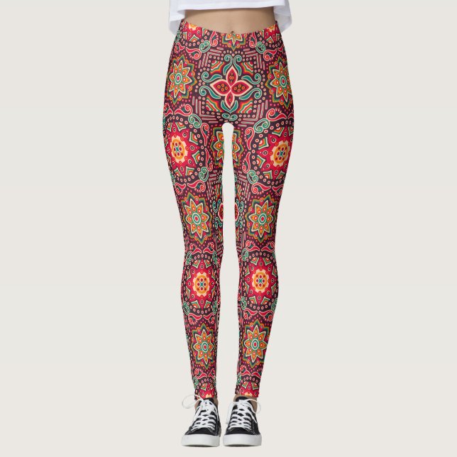 Legging Caneleiras étnicas do teste padrão de Boho (Frente)