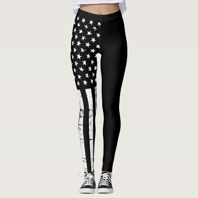 Legging Caneleiras finas da bandeira americana de Blue (Frente)