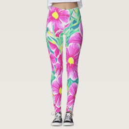 Legging Caneleiras florais brancas & verdes amarelas