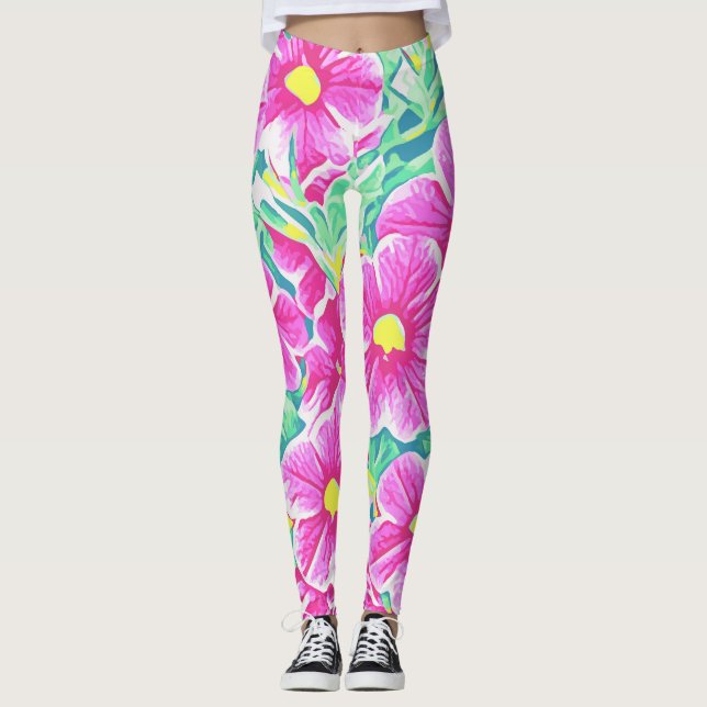 Legging Caneleiras florais brancas & verdes amarelas (Frente)