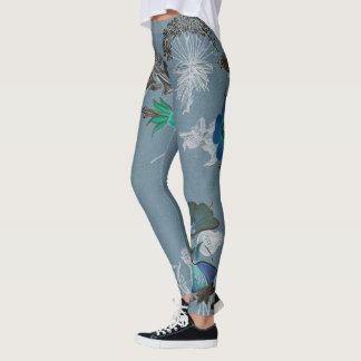 Legging Caneleiras florais da arte - Ferdinand azul