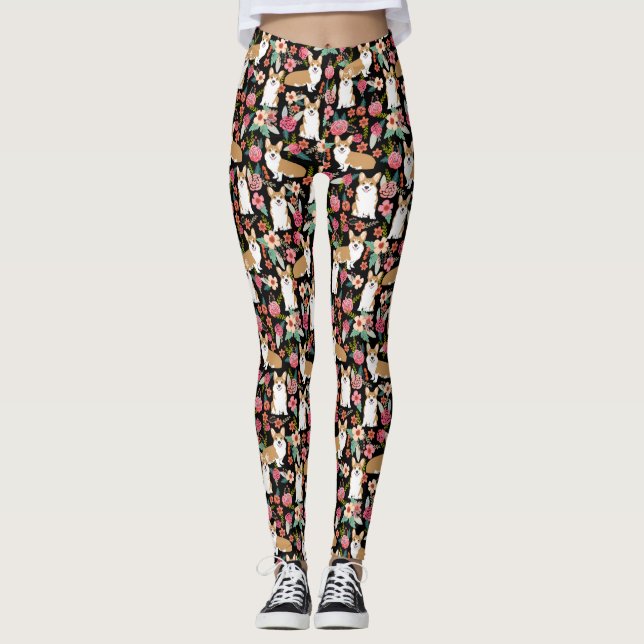 Legging Caneleiras florais do Corgi - preto