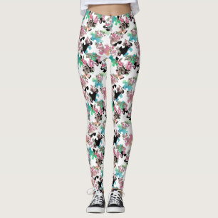 Legging Caneleiras florais do quebra-cabeça da aguarela