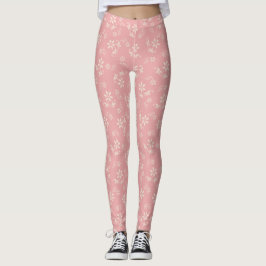 Legging Caneleiras florais do vintage cor-de-rosa