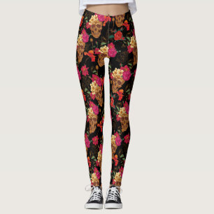 Legging caneleiras florais dos crânios