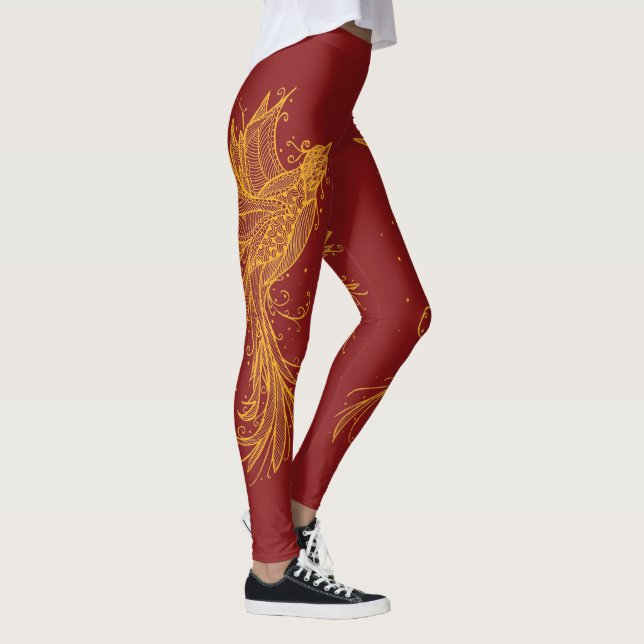 Legging Caneleiras gêmeas douradas do vermelho de Phoenix (Direita)
