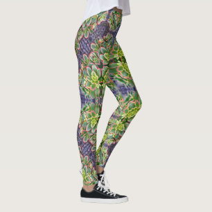 Legging Caneleiras geométricas do Succulent verde