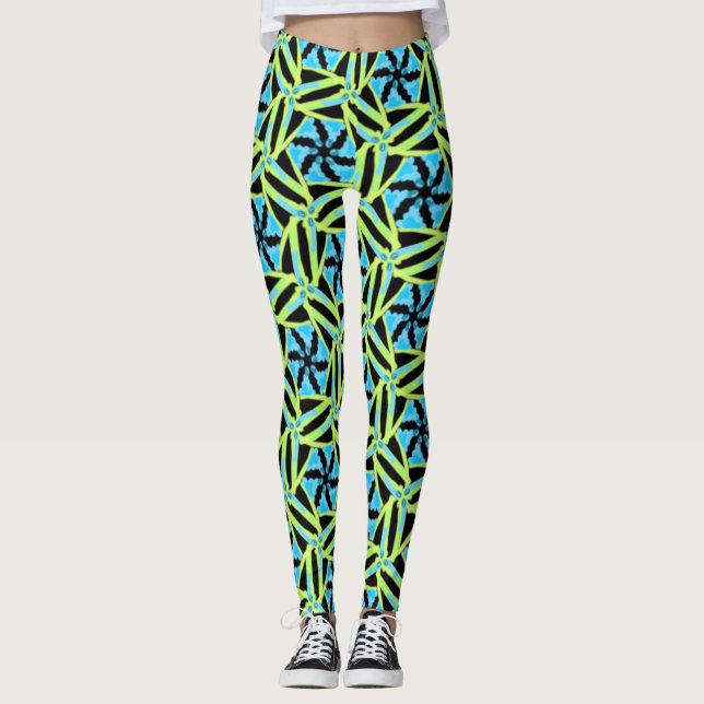Legging Caneleiras Jimette Desenho amarelo azul e preto (Frente)