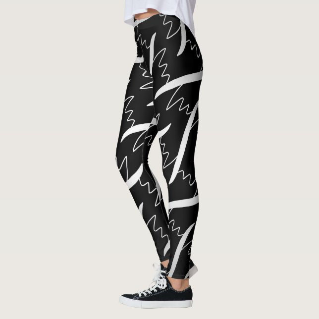 Legging Caneleiras Jimette Desenho branco sobre preto (Esquerda)