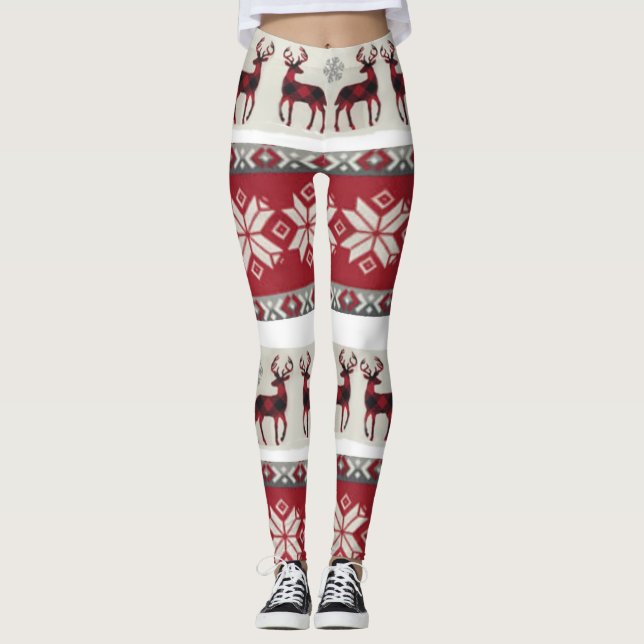 Legging Caneleiras justas vermelhas e brancas da ilha (Frente)