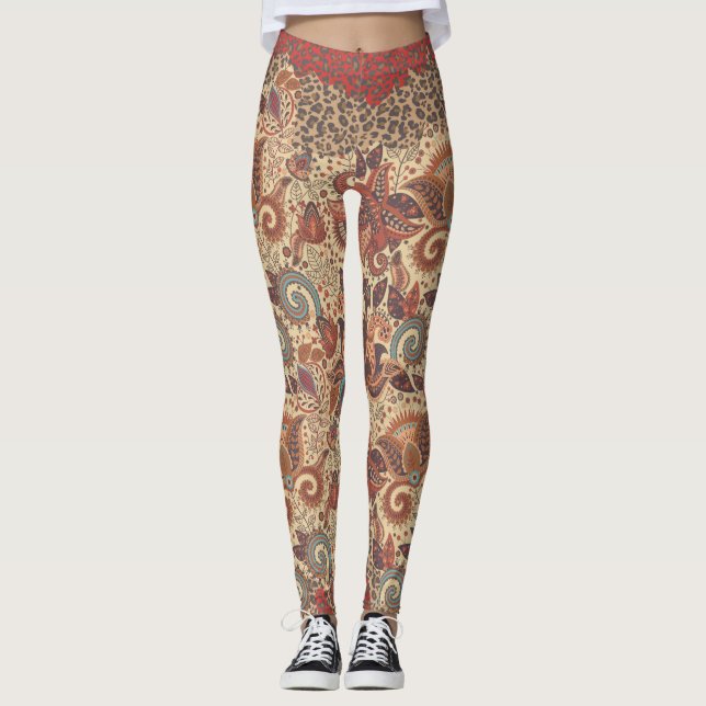 Legging Caneleiras laterais selvagens de Paisley Boho do (Frente)