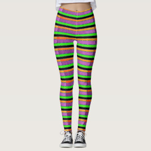 Legging Caneleiras listradas alaranjadas e verdes roxas