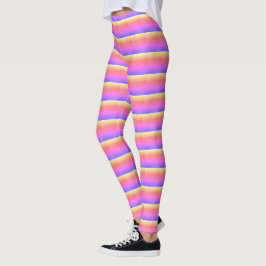 Legging Caneleiras listradas amarelas roxas cor-de-rosa