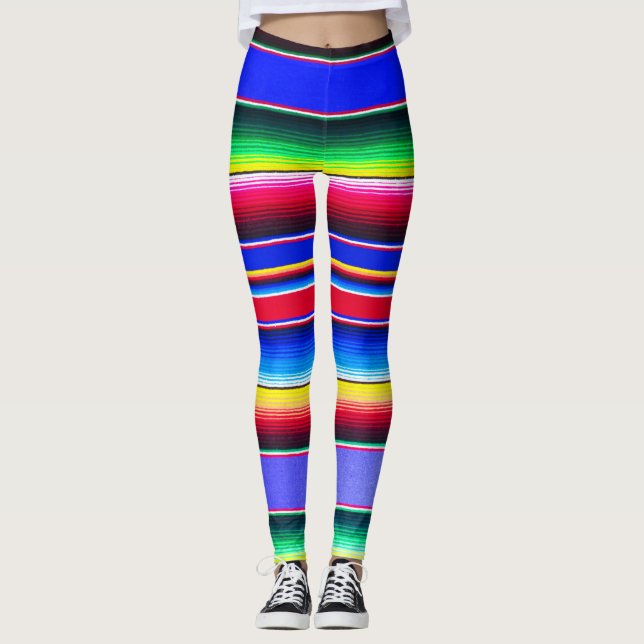 Legging Caneleiras listradas azuis brilhantes de Serape (Frente)