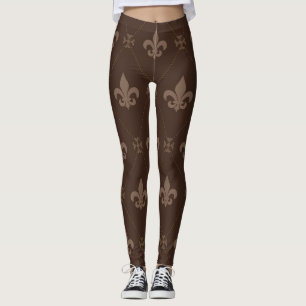 Legging Caneleiras luxuosos de Brown da flor de lis