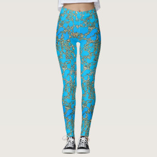 Legging Caneleiras metálicas do design de turquesa
