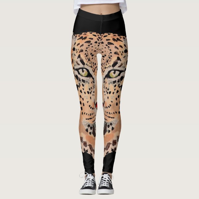 Legging Caneleiras pintados mão do impressão do leopardo (Frente)