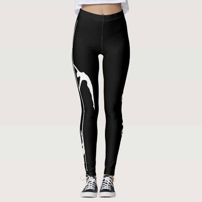 Legging Caneleiras pretas & brancas da dança de Pólo com (Frente)