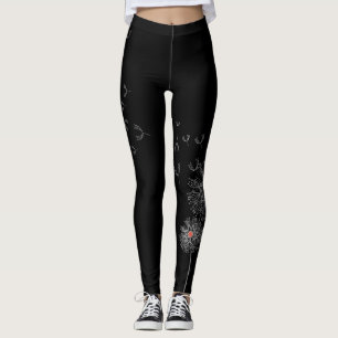 Legging Caneleiras pretas com impressão do dente-de-leão