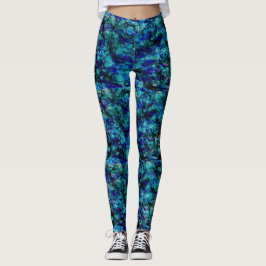 Legging caneleiras pretas da mancha do matiz do verde azul