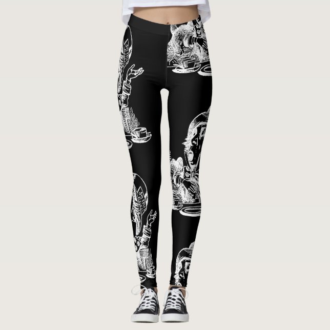 Legging Caneleiras pretas de Alice do Hatter louco (Frente)