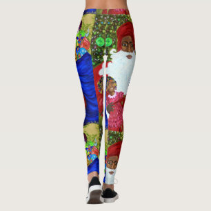 Legging Caneleiras pretas do desenhista de Papai Noel -