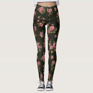 Legging Caneleiras pretas do impressão floral