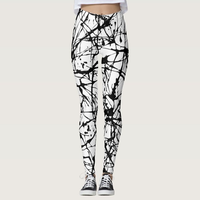 Legging Caneleiras pretas do Splatter da pintura (Frente)