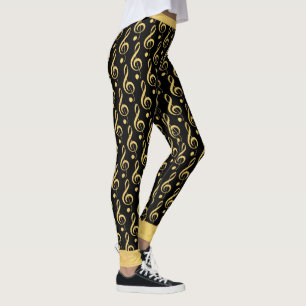 Legging Caneleiras pretas e Dourados do Musical do Clef de