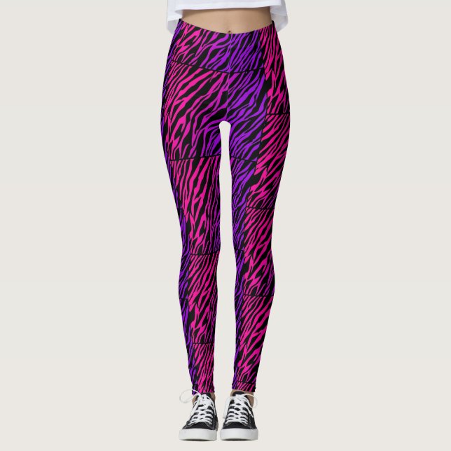 Legging Caneleiras roxas cor-de-rosa Funky do impressão da (Frente)