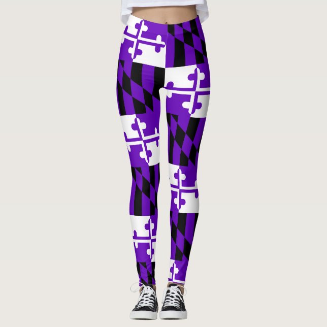 Legging Caneleiras roxas da bandeira de Maryland do dia do (Frente)