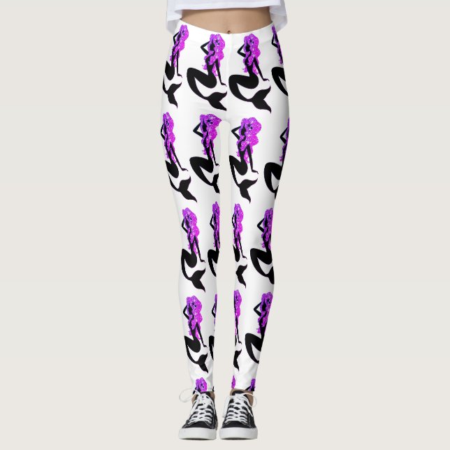 Legging Caneleiras roxas da ioga da sereia (Frente)