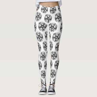 Legging Caneleiras satânicas pretas do Pentagram
