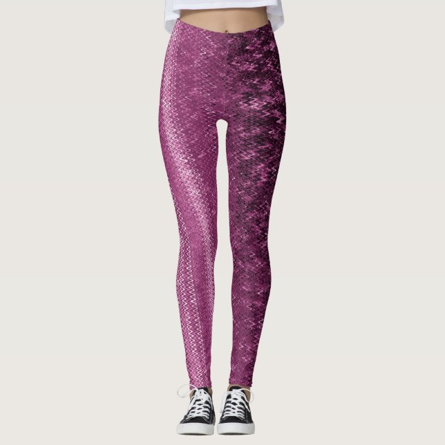 Legging Caneleiras Textured bordado do rosa e da ameixa (Frente)