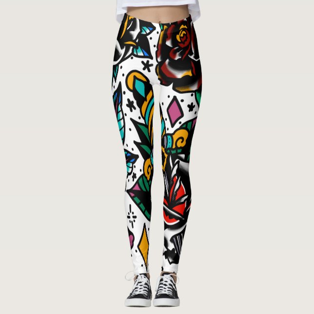 Legging Caneleiras tradicionais do flash do tatuagem (Frente)