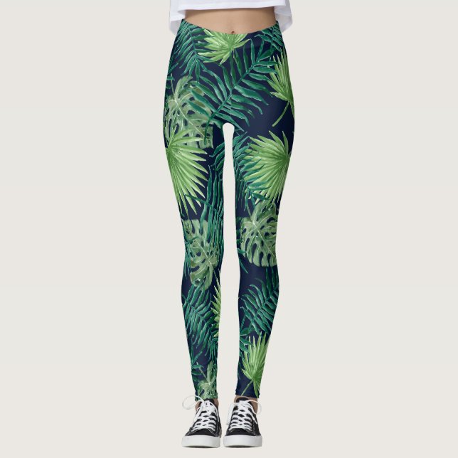 Legging Caneleiras tropicais da selva | da folha (Frente)