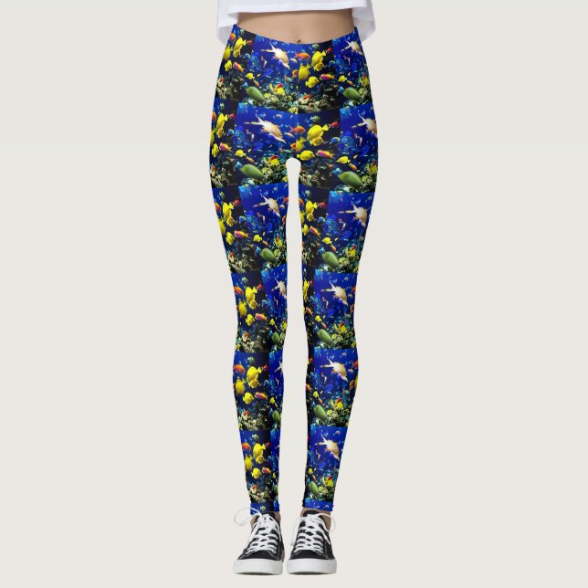 Legging Caneleiras tropicais do costume dos peixes das (Frente)