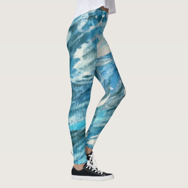 Legging Caneleiras turbulentas azuis da arte dos mares (Direita)
