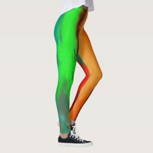 Legging Caneleiras verdes do abstrato da laranja