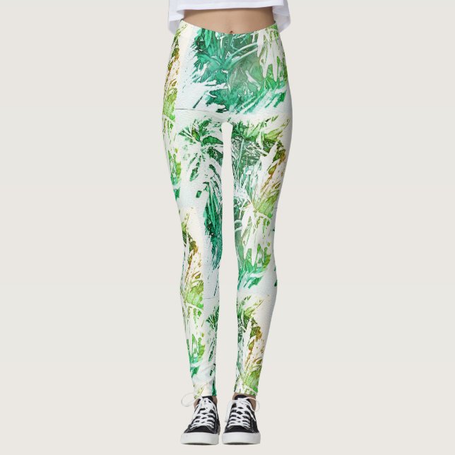 Legging Caneleiras verdes impressionantes da folha da (Frente)