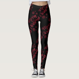 Legging Caneleiras vermelhas do preto do brilho do Feliz