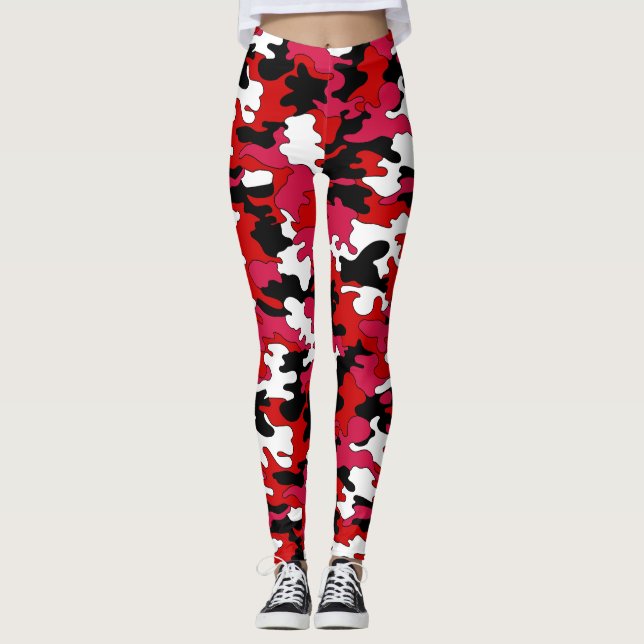 Legging Caneleiras vermelhas & pretas de Camo (Frente)