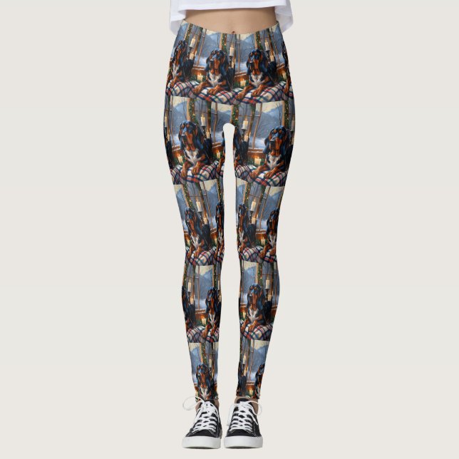 Legging Cão Bluetick Coonhound com Luzes de Natal Feriado (Frente)