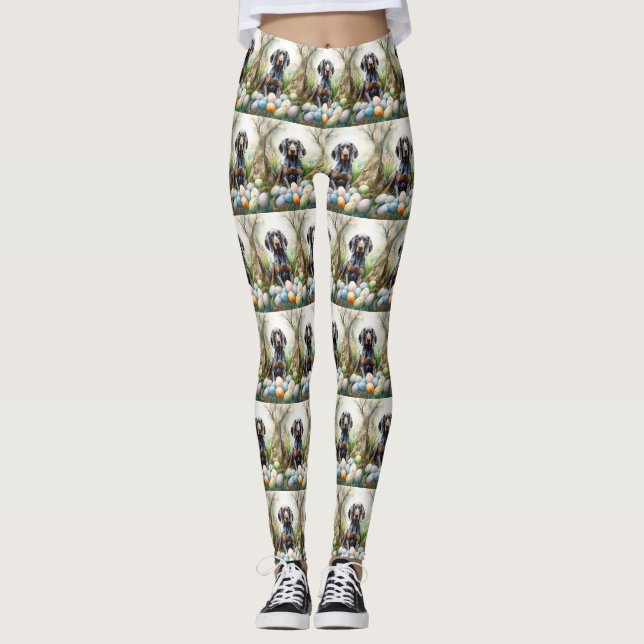 Legging Cão Bluetick Coonhound com Ovos de Páscoa Feriado  (Frente)
