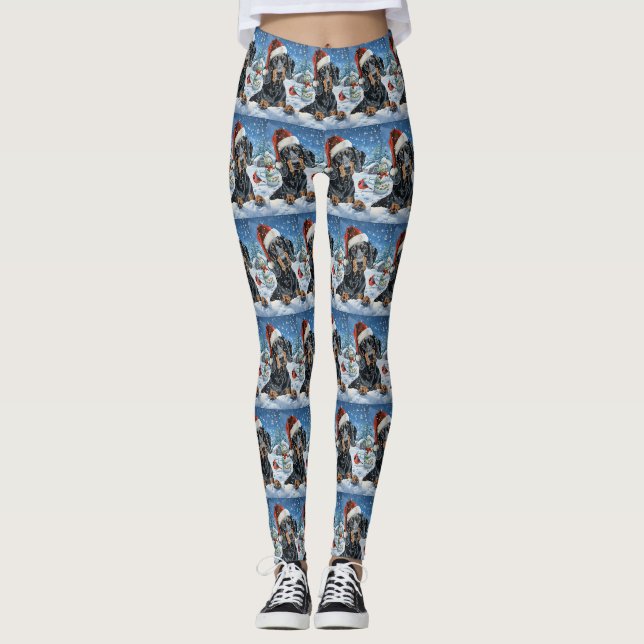 Legging Cão Bluetick Coonhound Natal Floresta de Inverno (Frente)
